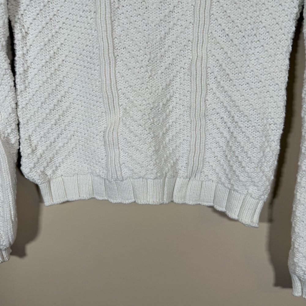 Faherty Cable Knit Crewneck Fisherman Sweater White ribbed hem Size XS - Picture 4 of 6